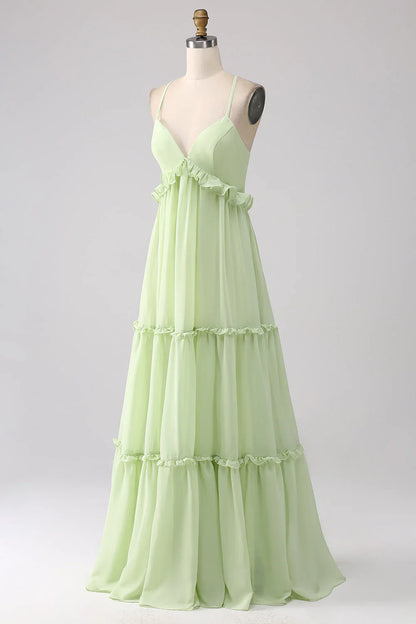 Ruffles A Line Bridesmaid Dress With Lace-Up Back