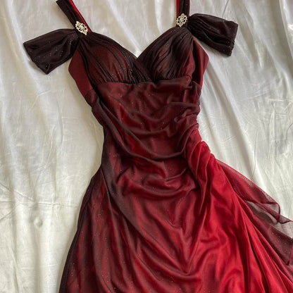 Xuewuba Dress Beautiful A line Straps Ombre Red Long Chiffon Prom Dress