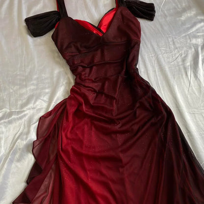 Xuewuba Dress Beautiful A line Straps Ombre Red Long Chiffon Prom Dress