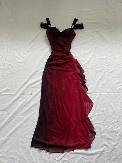 Xuewuba Dress Beautiful A line Straps Ombre Red Long Chiffon Prom Dress