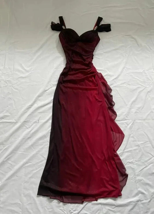Xuewuba Dress Beautiful A line Straps Ombre Red Long Chiffon Prom Dress
