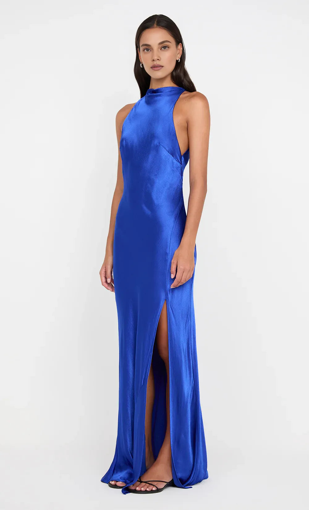 Xuewuba Dress Sexy Backless High Cowl Neck Sleeveless Evening Dress Royal Blue Prom Dress Sheath Side Slit Maxi Dress