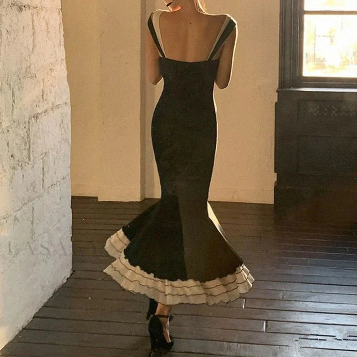 Xuewuba Dress Sexy Mermaid Straps Chiffon Black Prom Dresses Party Dress