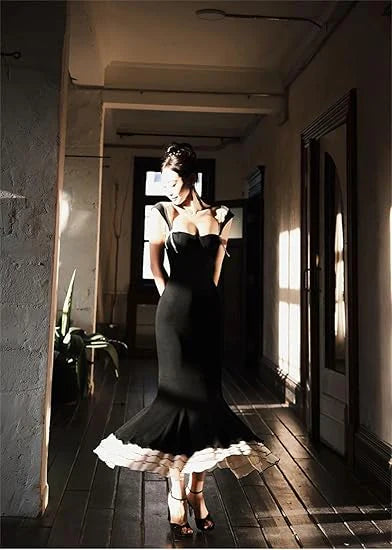 Xuewuba Dress Sexy Mermaid Straps Chiffon Black Prom Dresses Party Dress