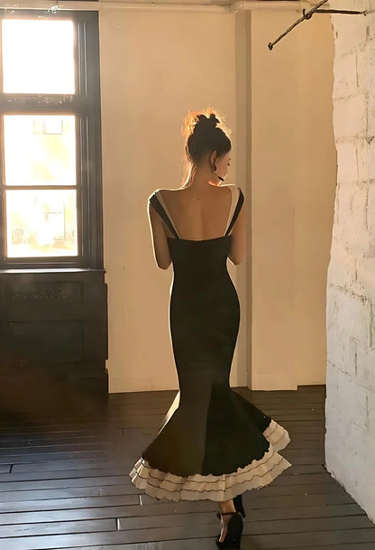 Xuewuba Dress Sexy Mermaid Straps Chiffon Black Prom Dresses Party Dress