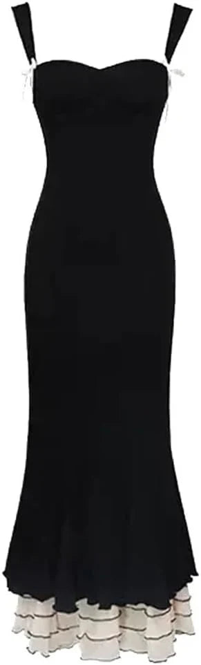 Xuewuba Dress Sexy Mermaid Straps Chiffon Black Prom Dresses Party Dress