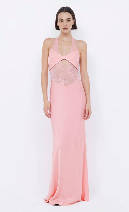 Xuewuba Dress Sexy Spaghetti Straps Halter Sleeveless Evening Dress Pink Prom Dress Sheath Maxi Dress