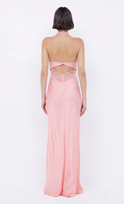 Xuewuba Dress Sexy Spaghetti Straps Halter Sleeveless Evening Dress Pink Prom Dress Sheath Maxi Dress