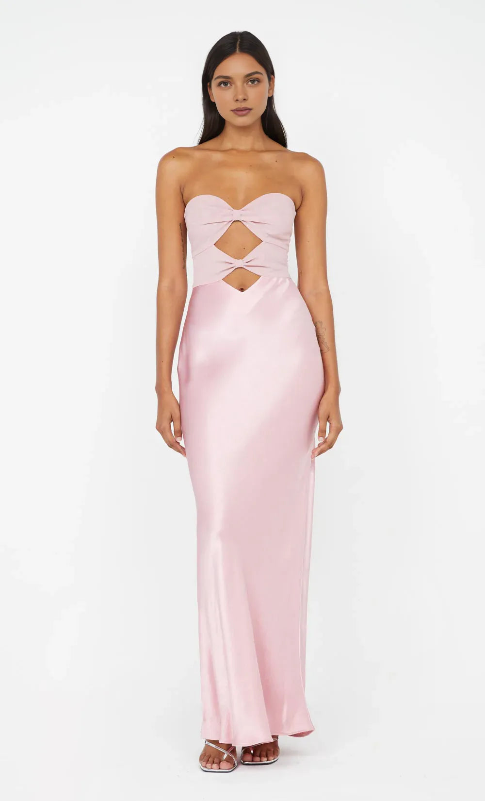 Xuewuba Dress Sexy Strapless Sleeveless Evening Dress Dusty Pink Prom Dress Sheath Back Zipper Maxi Dress
