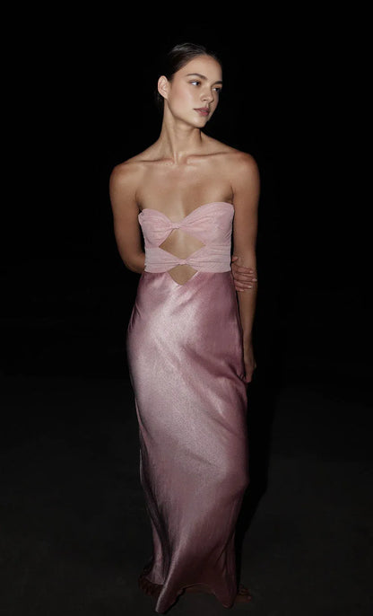 Xuewuba Dress Sexy Strapless Sleeveless Evening Dress Dusty Pink Prom Dress Sheath Back Zipper Maxi Dress