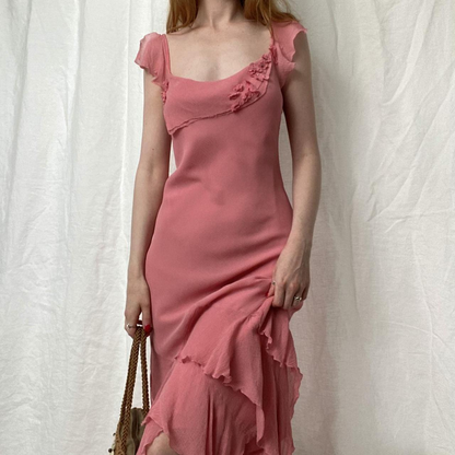 Vintage Sheath Straps Pink Chiffon Homecoming Dress Wedding Guest Dress SH4428