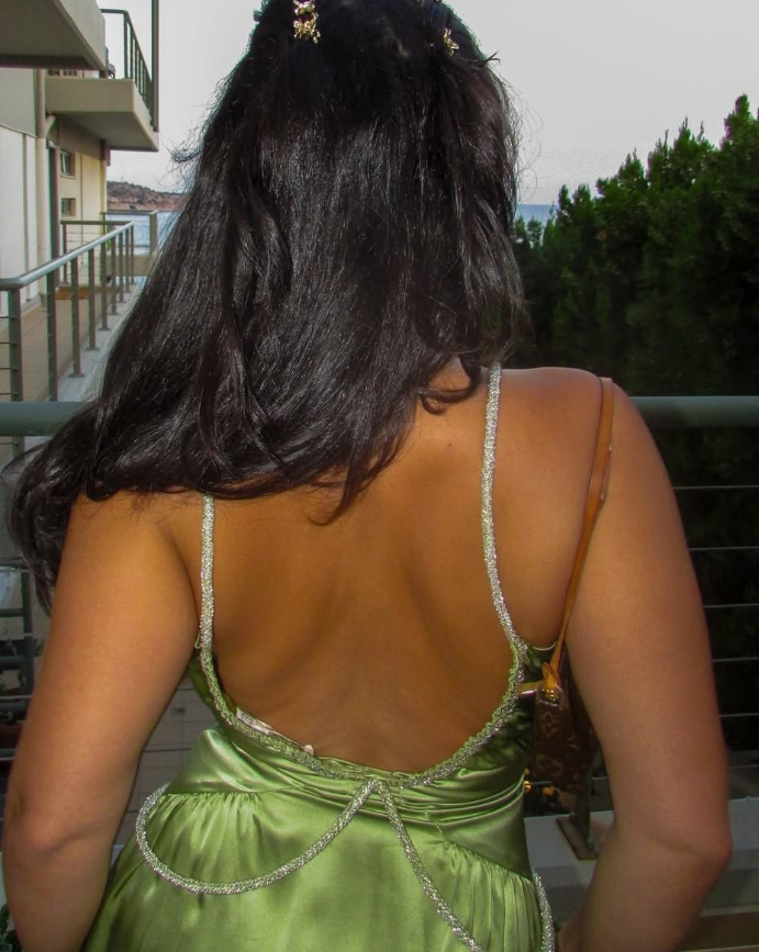 Sexy A Line V Neck Beaded Green Satin Open Back Long Party Dress Evening Dress SH2830