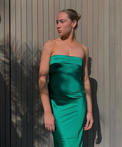 Stunning Sheath Strapless Blue Satin Bridesmaid Dress Evening Dress SH2836