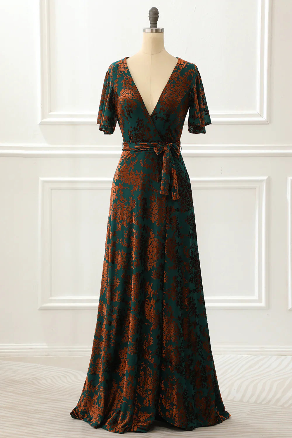 Burnout Velvet Dark Green Prom Dress