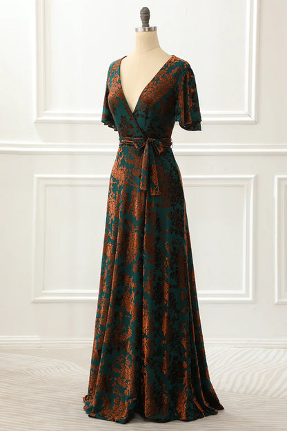 Burnout Velvet Dark Green Prom Dress