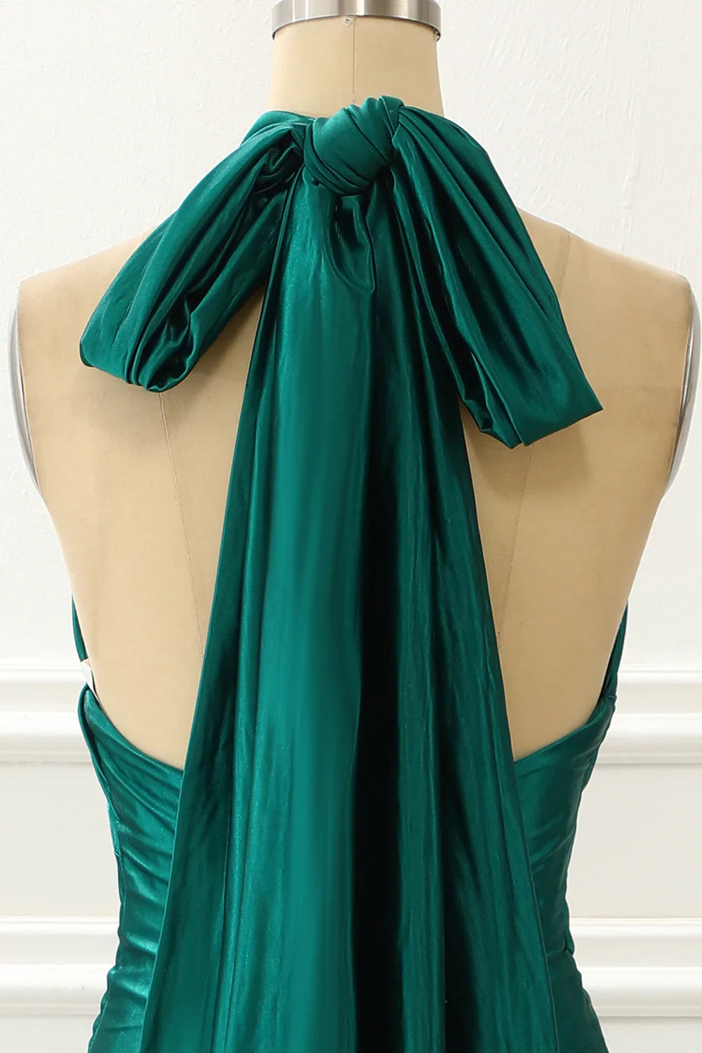 Halter Satin Mermaid Dark Green Prom Dress With Slit