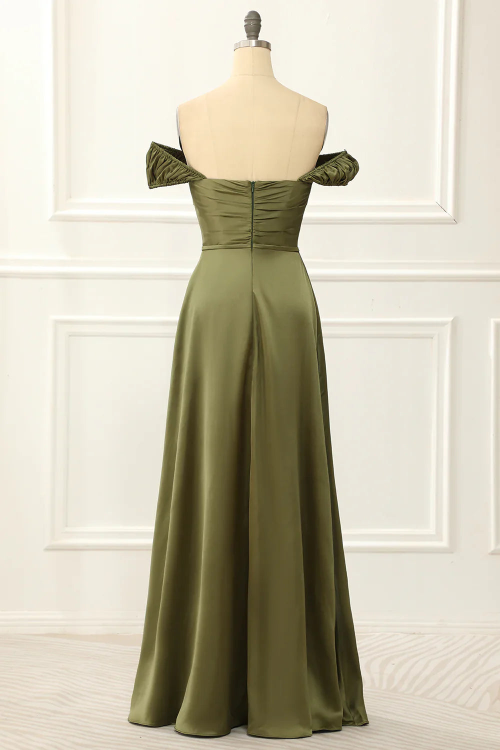 Off Shoulder Satin Simple Green Prom Dress