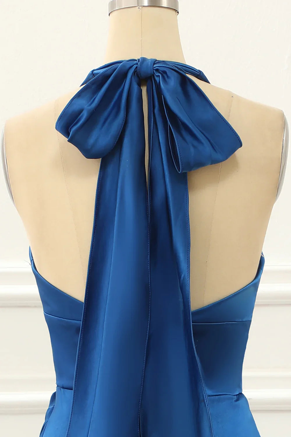 Halter Simple Royal Blue Prom Dress With Slit