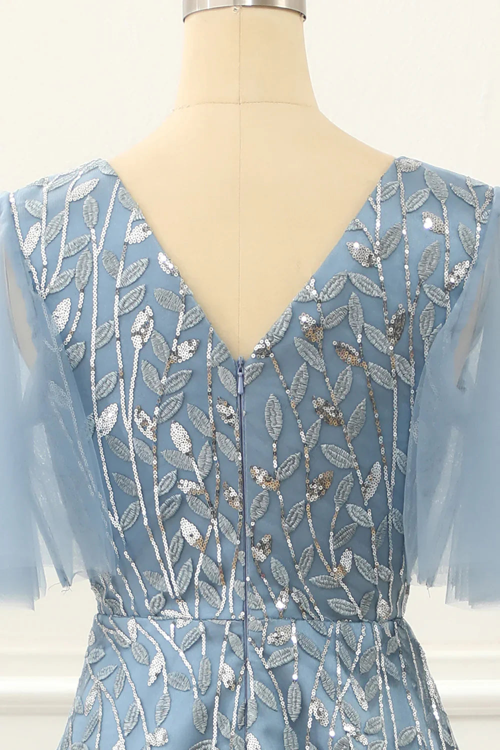 A Line Tulle Blue Prom Dress With Lace Appliques