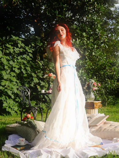 Princess A Line Off the Shoulder Embroidered White Tulle Party Dress Evening Dress SH2780