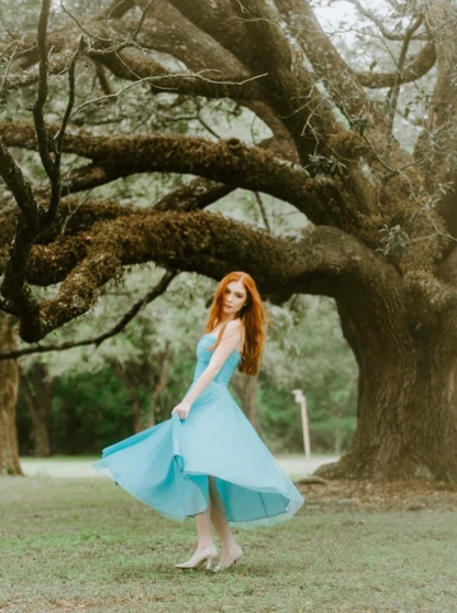 Cute A Line Strapless Appliques Blue Tulle Party Dress Evening Dress SH2811