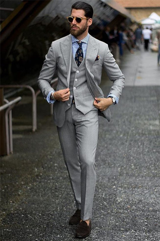 Gentle Grey Three Pieces Suits For Prom Male Groom Suit On Sale | Zelldresses