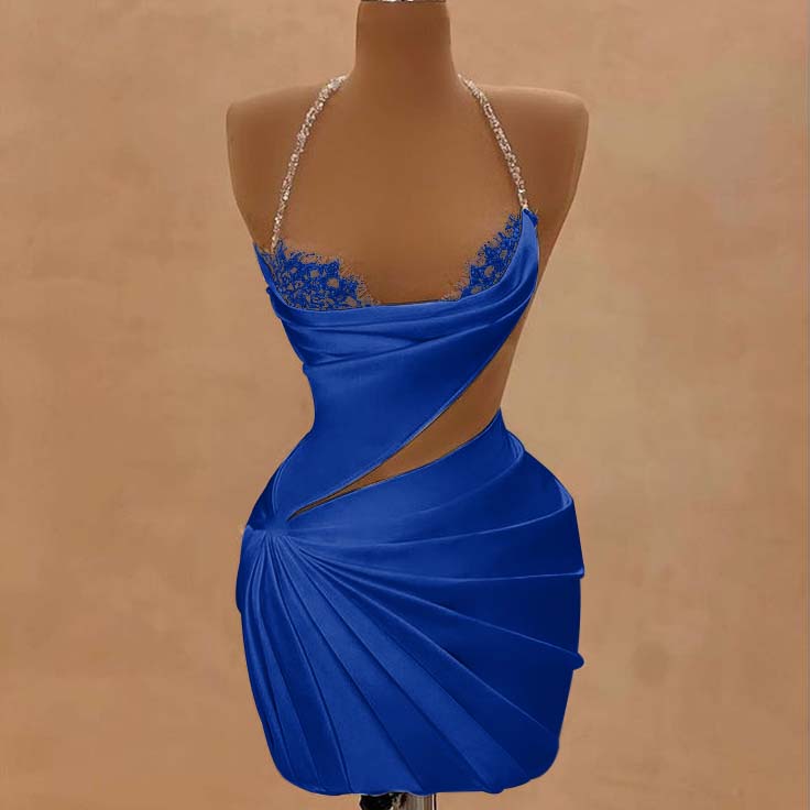 Halter Sleeveless Short Homecoming Dress With Beading Pleated HC0155