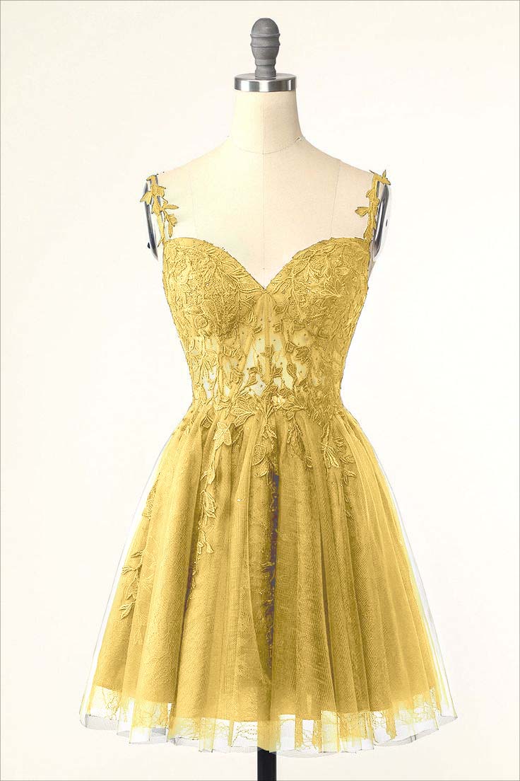 Dark Navy Tulle Sweetheart Spaghetti Strap Sleeveless Homecoming Dress With Embroidery HC0020