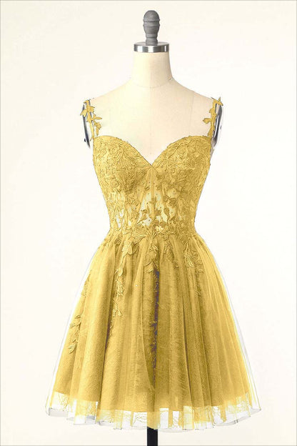 Dark Navy Tulle Sweetheart Spaghetti Strap Sleeveless Homecoming Dress With Embroidery HC0020