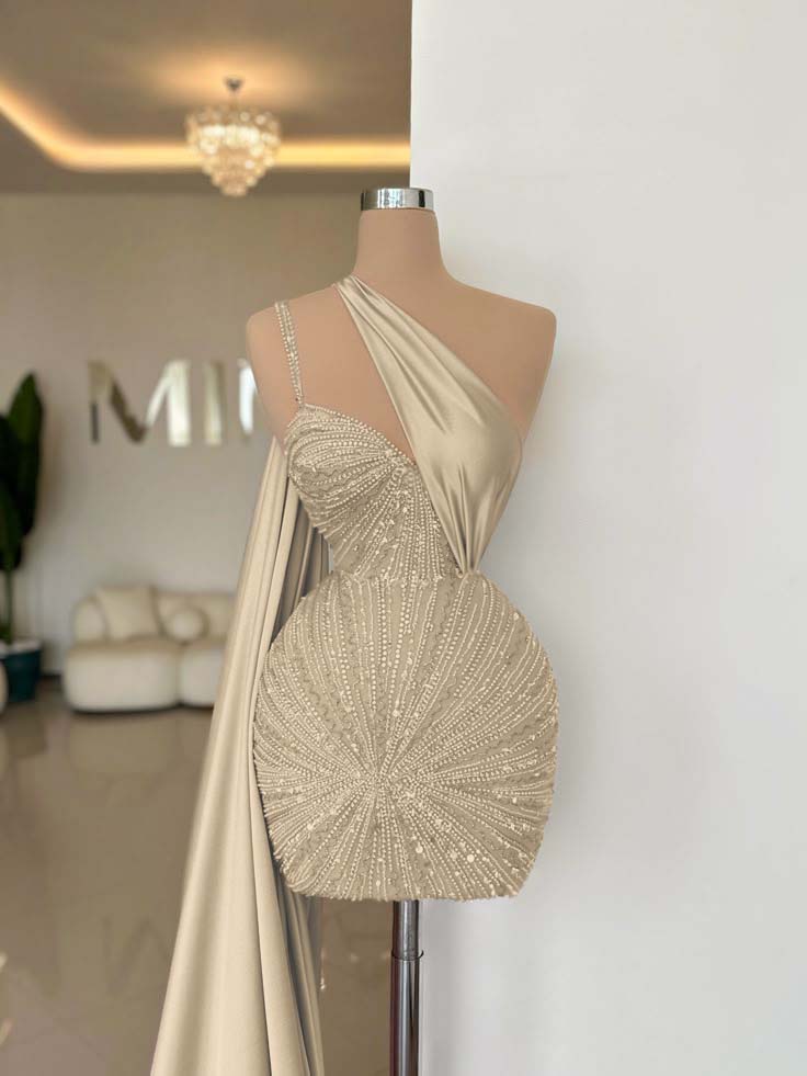 One Shoulder Sleeveless Short Homecoming Dress With Beading HC0152