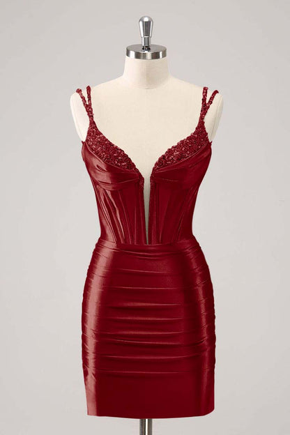 Spaghetti Strap Sleeveless Short Homecoming Dress With Beading HC0143