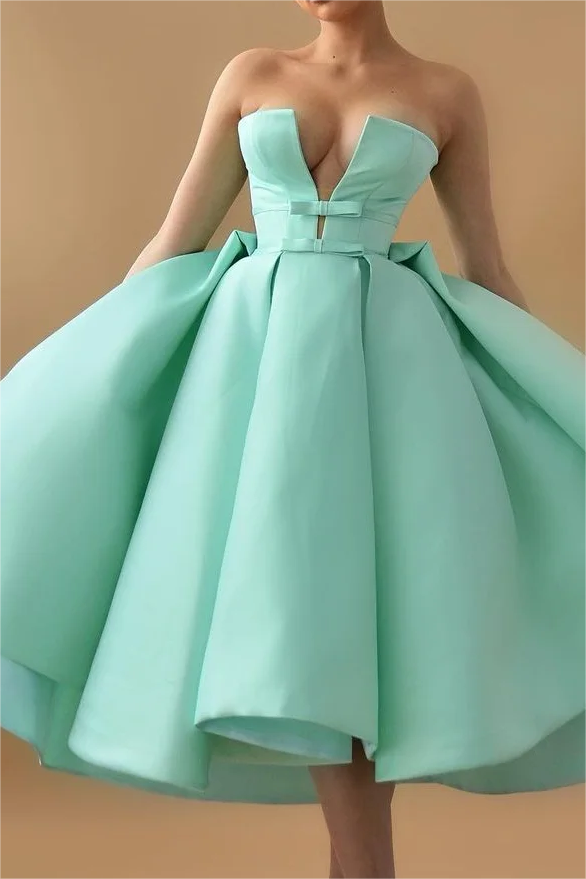 Hellodresses Chic Mint Green Strapless Sleeveless A Line Homecoming Dress With Ruffles