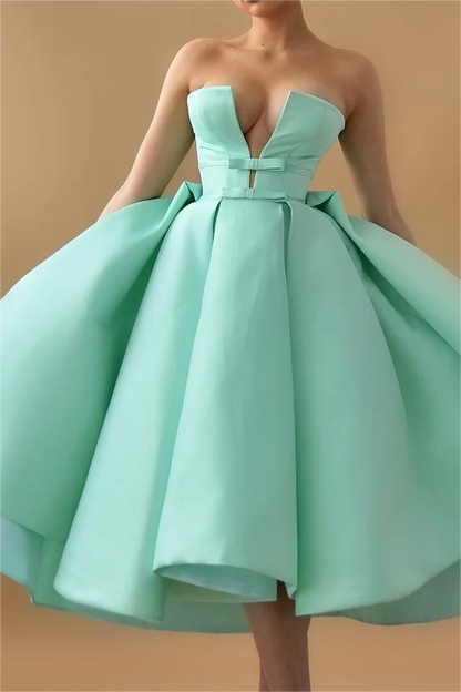 Hellodresses Chic Mint Green Strapless Sleeveless A Line Homecoming Dress With Ruffles