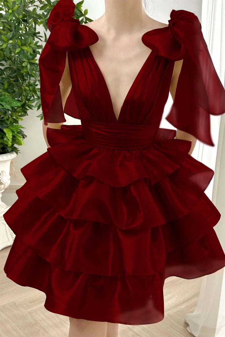 Straps V Neck Sleeveless Short Homecoming Dress With Ruffles HC0172