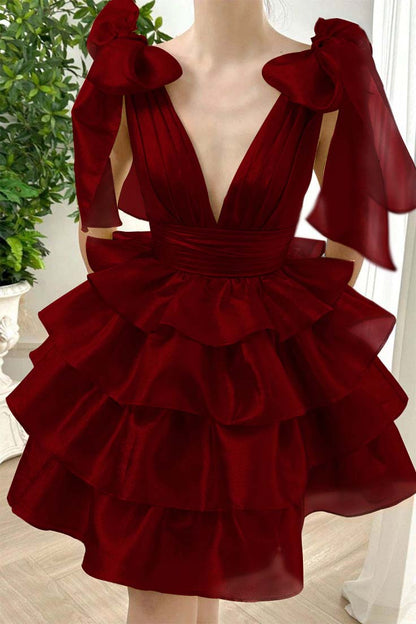 Straps V Neck Sleeveless Short Homecoming Dress With Ruffles HC0172