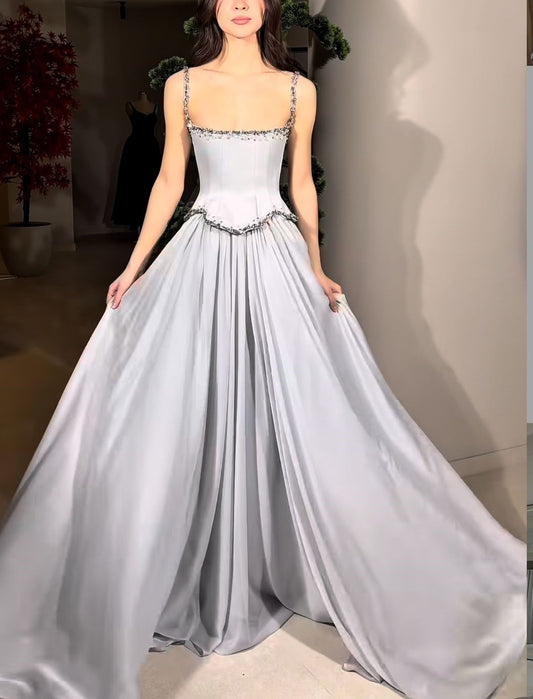 zelldressess-Gray elegant exquisite beaded retro elegant long prom dress bridesmaid dress gh5759