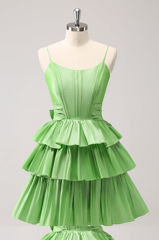 Spaghetti Strap Sleeveless Short Homecoming Dress With Ruffles HC0150