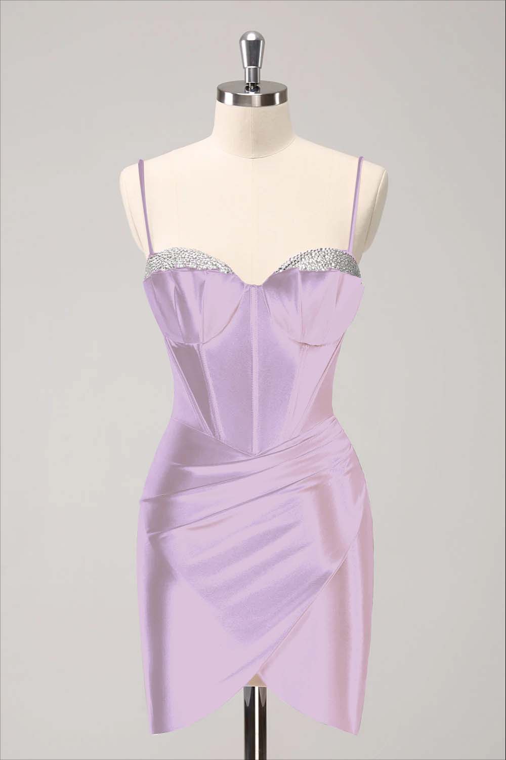 Hellodresses Pink Spaghetti Strap Sleeveless Pleated Short Homecoming Dress With Sequins