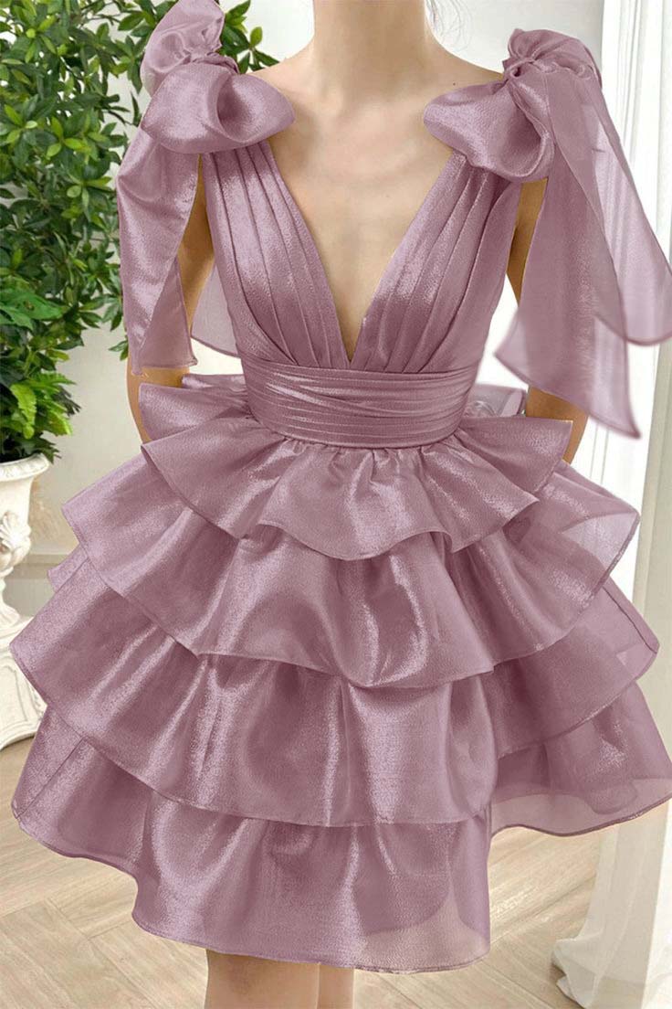 Straps V Neck Sleeveless Short Homecoming Dress With Ruffles HC0172