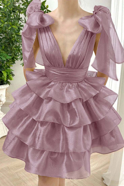 Straps V Neck Sleeveless Short Homecoming Dress With Ruffles HC0172