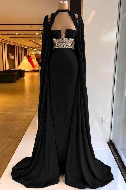 Elegant Halter Green Prom Dress Long Shawl Mermaid Dress HT0051