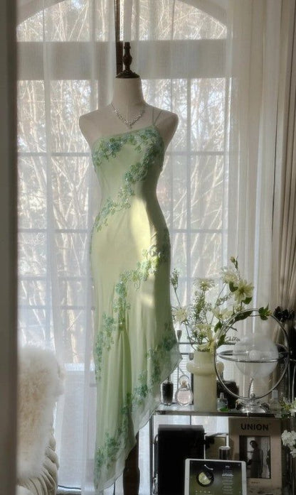 Gentle Green Sheath One Shoulder Beaded Chiffon Party Dress Evening Dress SH2816