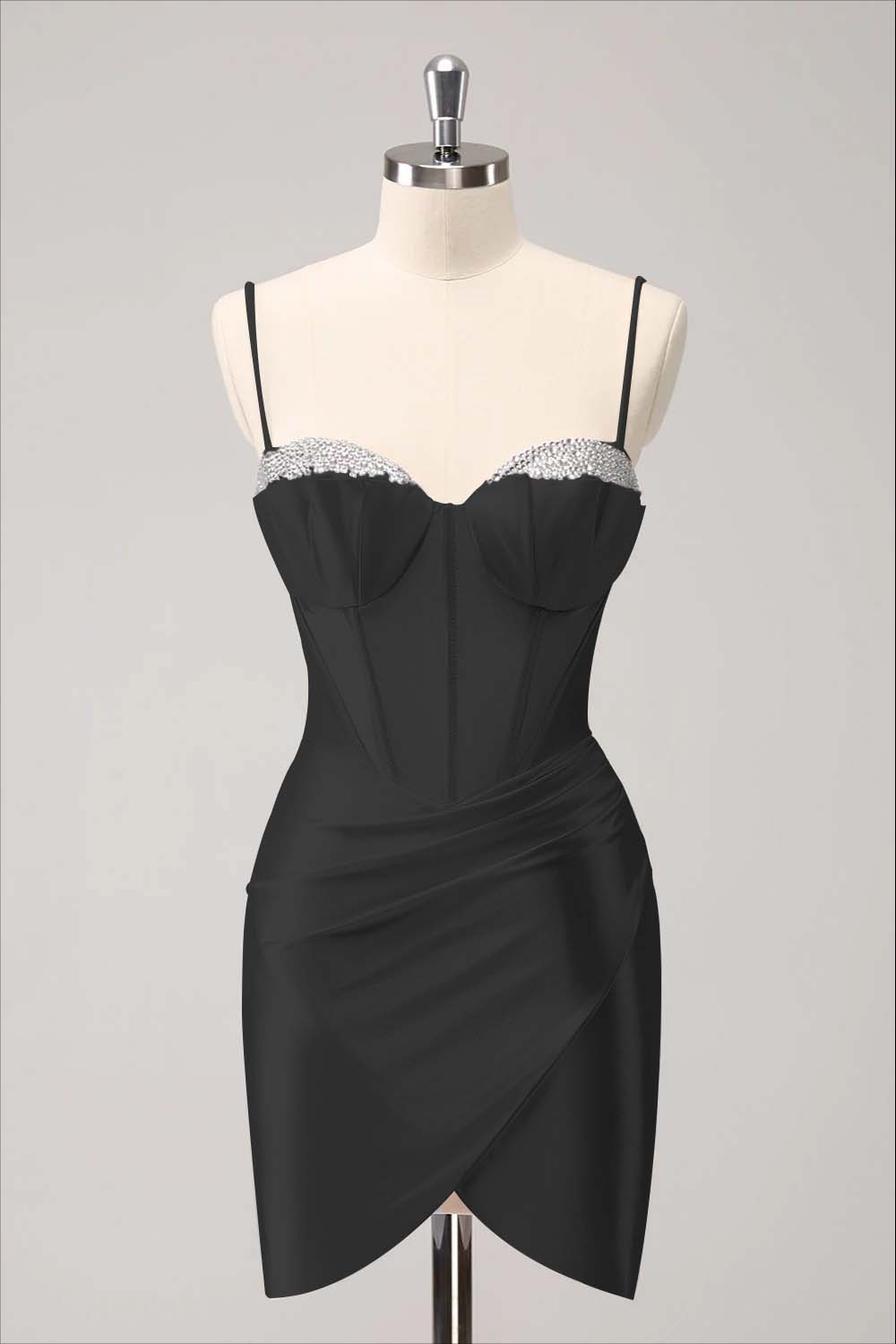 Hellodresses Pink Spaghetti Strap Sleeveless Pleated Short Homecoming Dress With Sequins