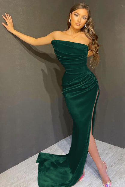 Elegant Yellow Sleeveless Mermaid Split Prom Dress with Strapless On Sale ED0341