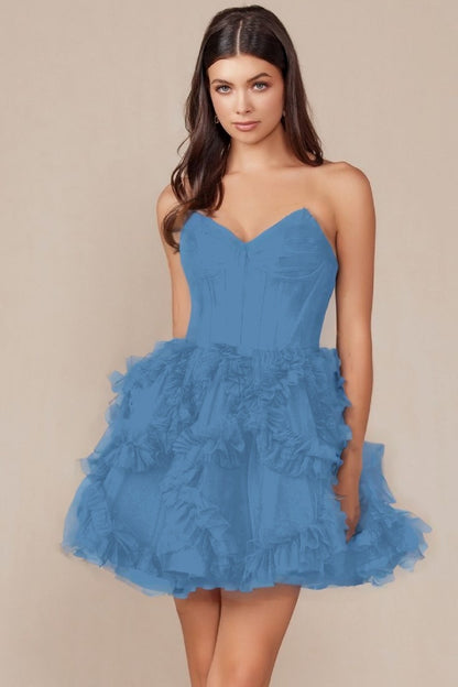 Tulle Sweetheart Sleeveless Short Homecoming Dress With Ruffles HC0123