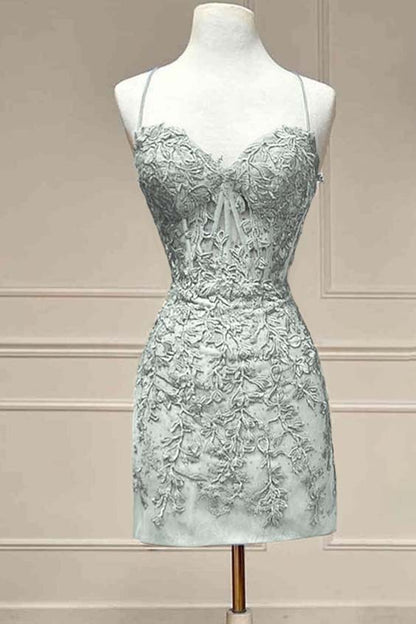 Hellodresses Royal Blue Spaghetti Strap Sleeveless Short Homecoming Dress With Embroidery