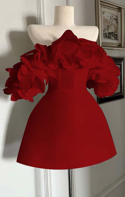 Off the Shoulder Sleeveless Short Homecoming Dress With Ruffles HC0153