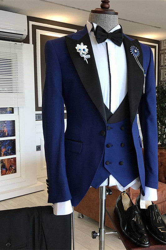 Dark Blue Handsome Best Wedding Suits For Groom 2022 With Peaked Lapel | Zelldresses