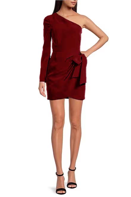 Simple Black One Shoulder Long Sleeve Short Homecoming Dress With Ruffles HC0034