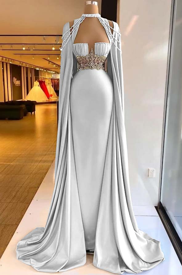 Elegant Halter Green Prom Dress Long Shawl Mermaid Dress HT0051